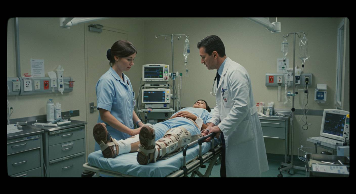 Doctors attending to injured patient on hospital stretcher