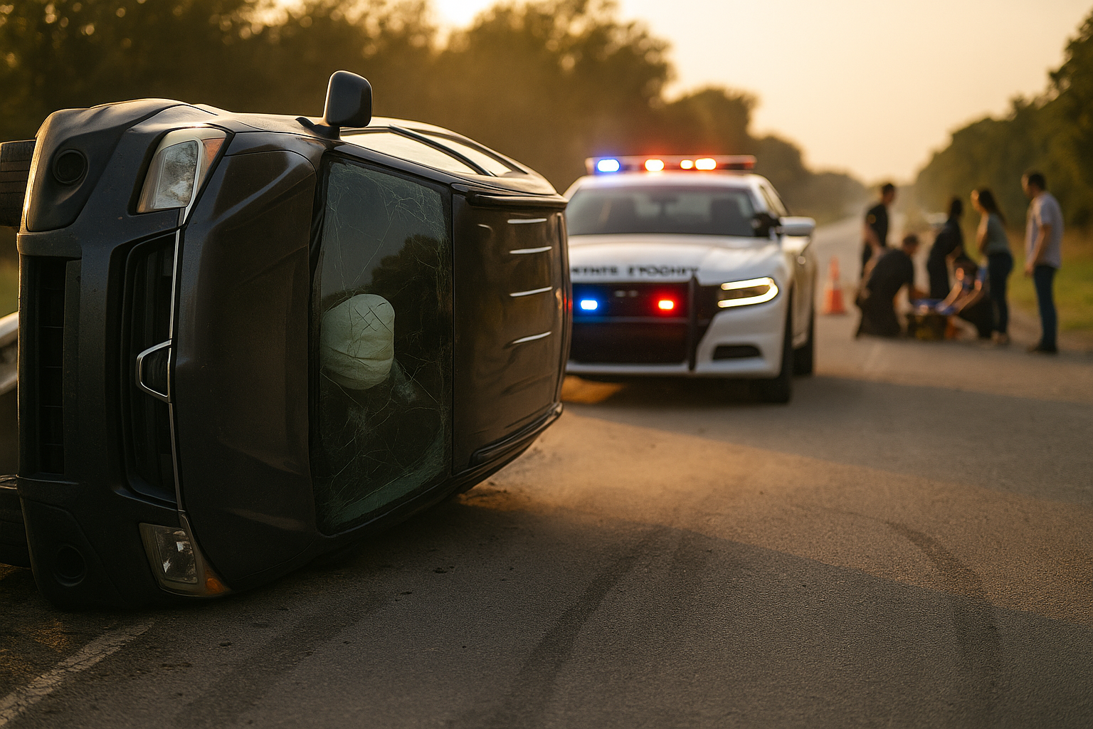 Overturned SUV on a road is a prime example of rollover car accidents